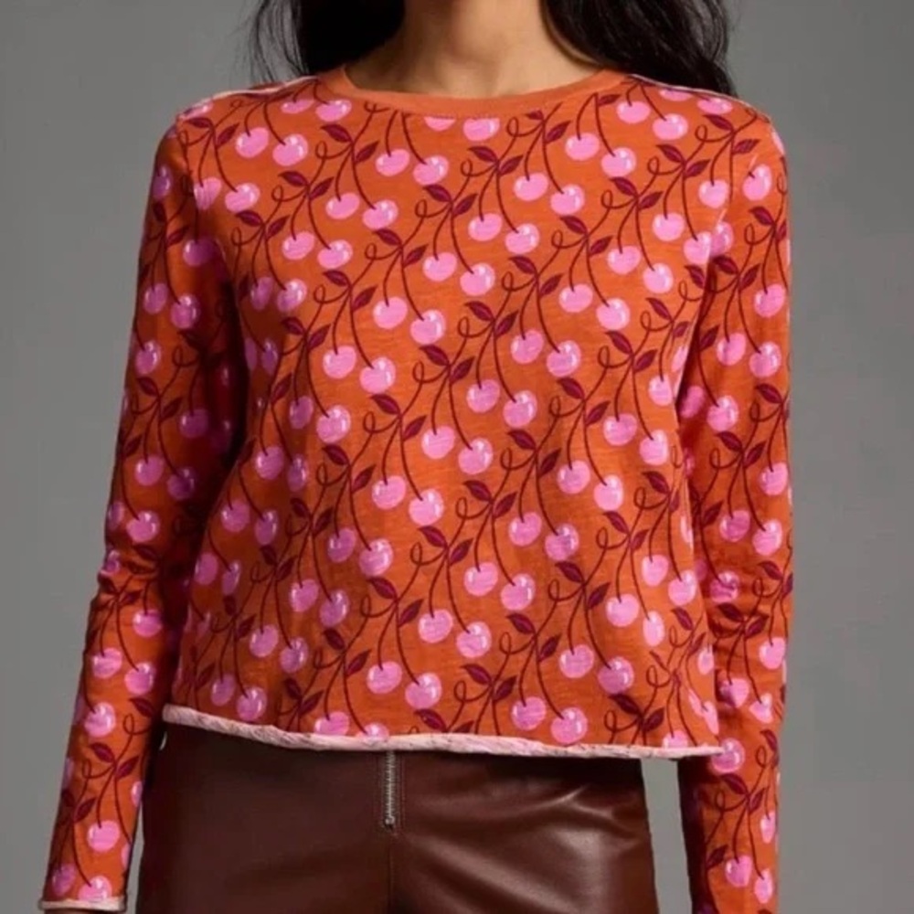Anthropologie Maeve Cherry Printed Tee XXS